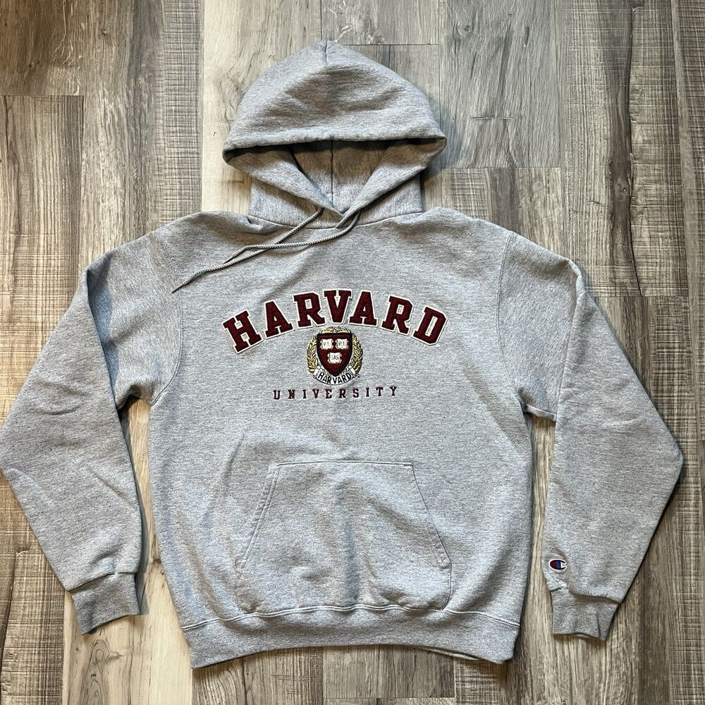 Harvard University Champion Hoodie Size Medium Gray Pullover Embroidered